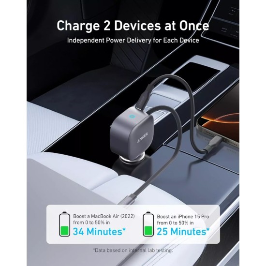 Φορτιστής Αυτοκινήτου Anker Nano 75W Car Charger USB-C 45W + USB-C 30W Port Black 75 cm Retractable Cable Φορτιστής Αυτοκινήτου Anker Nano 75W Car Charger USB-C 45W + USB-C 30W Port Black 75 cm Retractable Cable