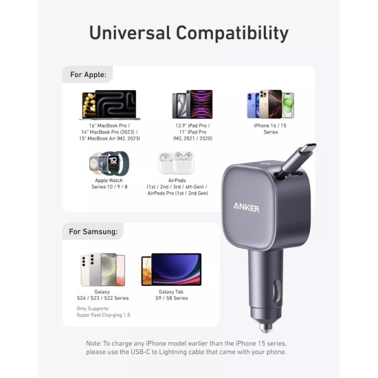 Φορτιστής Αυτοκινήτου Anker Nano 75W Car Charger USB-C 45W + USB-C 30W Port Black 75 cm Retractable Cable Φορτιστής Αυτοκινήτου Anker Nano 75W Car Charger USB-C 45W + USB-C 30W Port Black 75 cm Retractable Cable