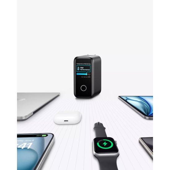 Φορτιστής Anker Zolo 140W GaN με Ψηφιακή Οθόνη 4-Port (3x USB-C + 1x USB-A) & Καλώδιο USB-C - Dark Gray / Black Φορτιστής Anker Zolo 140W GaN με Ψηφιακή Οθόνη 4-Port (3x USB-C + 1x USB-A) & Καλώδιο USB-C - Dark Gray / Black