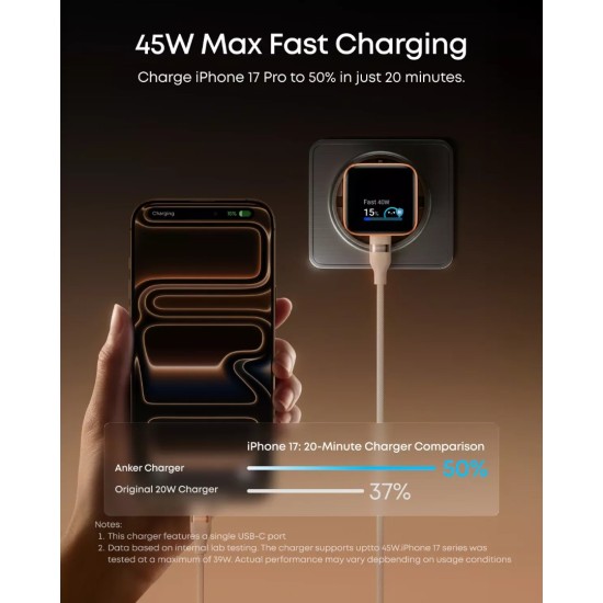 Φορτιστής Ταξιδίου Anker Nano Display 45W USB-C - Black
