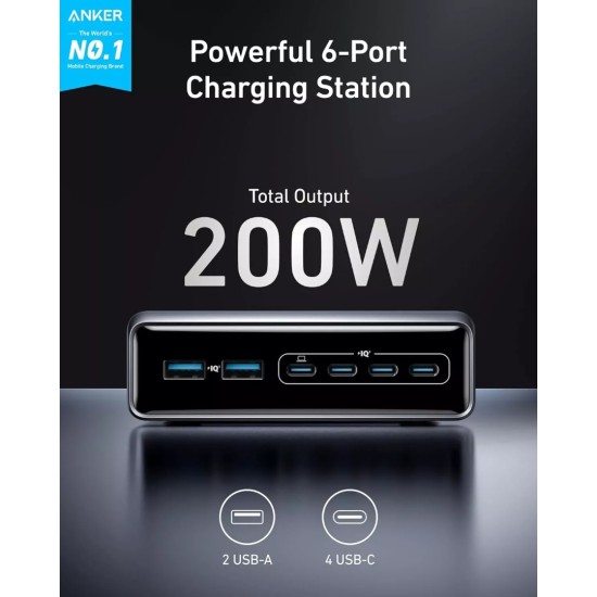 Φορτιστής Desktop Charger Anker Prime 200W Charger and Charging Station 4x USB-C Fast Charging, 2x USB-A GaN USB-C Power Delivery (Black) Φορτιστής Desktop Charger Anker Prime 200W Charger and Charging Station 4x USB-C Fast Charging, 2x USB-A GaN USB-C Power Delivery (Black)