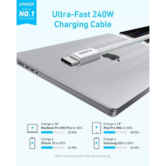 Καλώδιο Anker Zolo USB 2.0 Cable USB-C male - USB-C 240W PD Λευκό 1m A8060H21