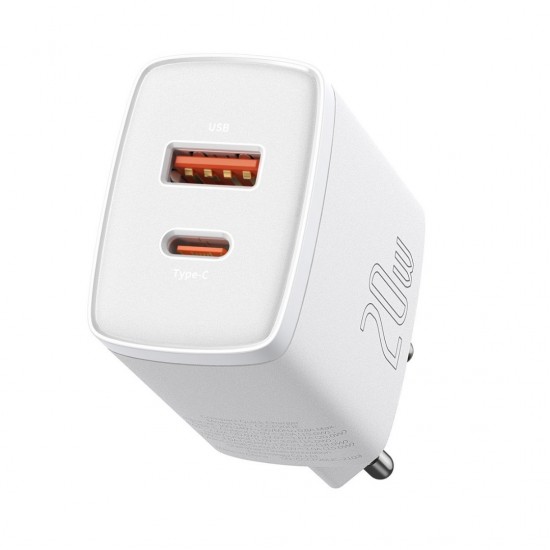 Φορτιστής Baseus Compact Quick Charger, USB, USB-C, 20W (white)