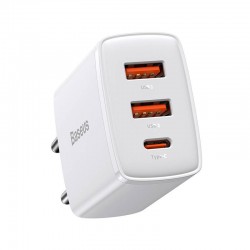 Φορτιστής Baseus Compact Quick Charger, 2xUSB, USB-C, PD, 3A, 30W (White)