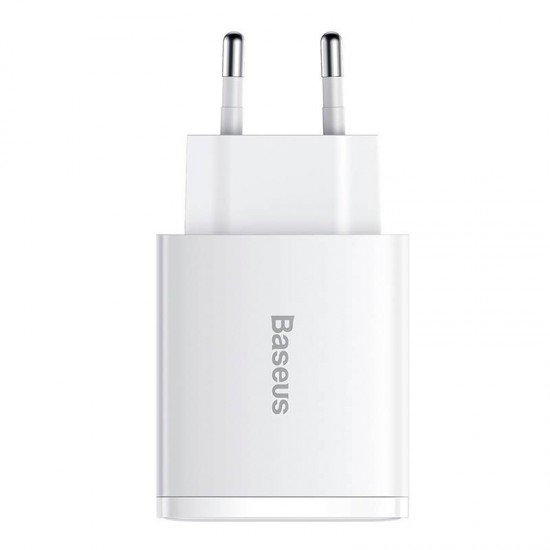 Φορτιστής Baseus Compact Quick Charger, 2xUSB, USB-C, PD, 3A, 30W (White)