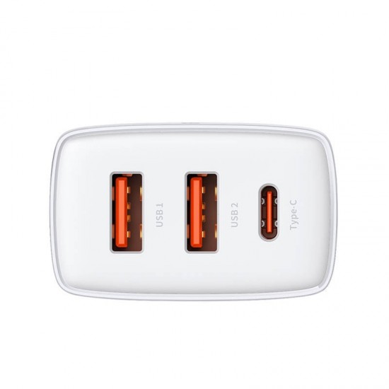 Φορτιστής Baseus Compact Quick Charger, 2xUSB, USB-C, PD, 3A, 30W (White)