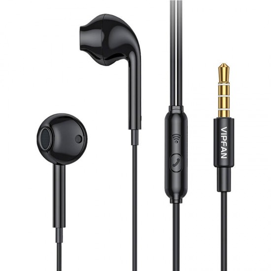 Ακουστικά Vipfan M15 wired in-ear headphones, 3.5mm jack, 1m (black)
