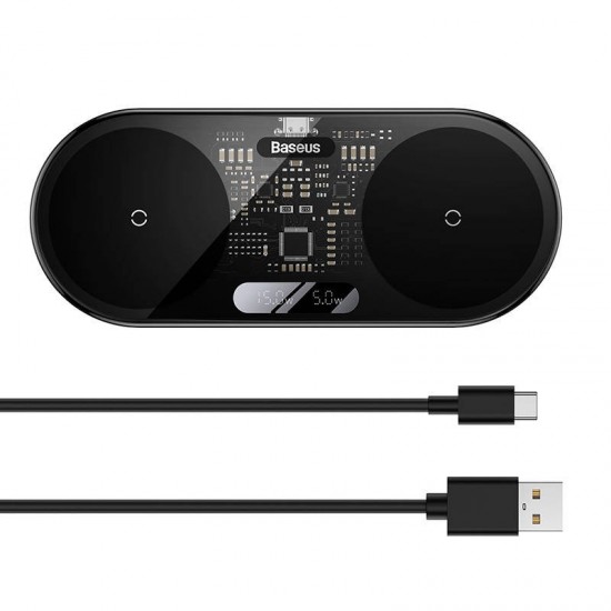 Ασύρματος Φορτιστής Baseus Qi Simple 2, 15W με καλώδιο USB-C σε USB-C (Μαύρο) Ασύρματος Φορτιστής Baseus Qi Simple 2, 15W με καλώδιο USB-C σε USB-C (Μαύρο)