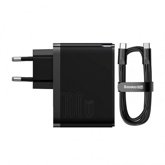 Φορτιστής Baseus GaN USB-C+USB, 100W με Καλώδιο 1m (Μαύρο)