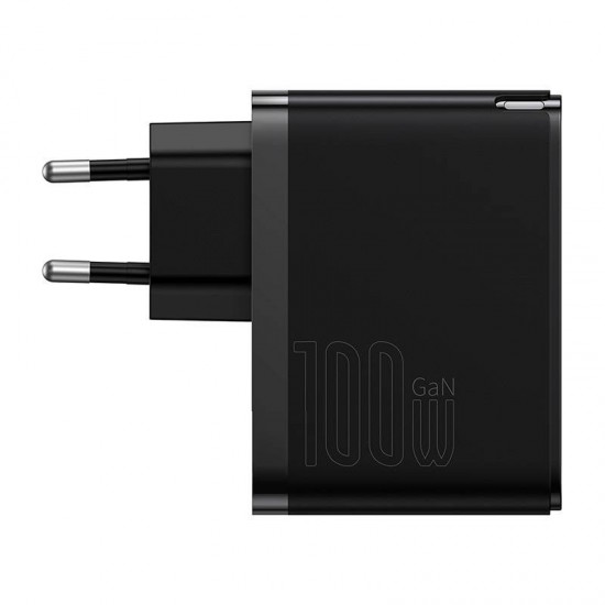 Φορτιστής Baseus GaN USB-C+USB, 100W με Καλώδιο 1m (Μαύρο)