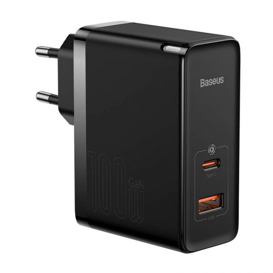 Φορτιστής Baseus GaN USB-C+USB, 100W με Καλώδιο 1m (Μαύρο)