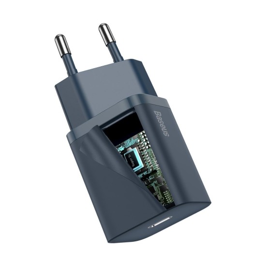 Baseus Γρήγορος Φορτιστής Super Si 1C 20W με Καλώδιο USB-C σε Lightning 1m (Μπλε)