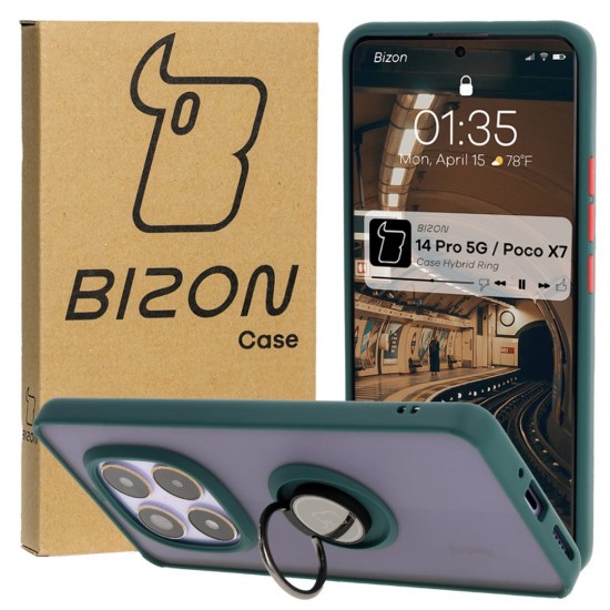 Θήκη Σιλικόνης Bizon Case Hybrid Ring for Xiaomi Redmi Note 14 Pro 5G / Poco X7 smoky with a dark green frame Θήκη Σιλικόνης Bizon Case Hybrid Ring for Xiaomi Redmi Note 14 Pro 5G / Poco X7 smoky with a dark green frame