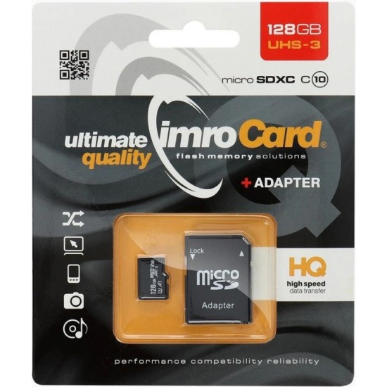 Κάρτα Μνήμης microSDXC Memory Card Imro with Adapter 128Gb Class 10 / UHS-1 U3 Κάρτα Μνήμης microSDXC Memory Card Imro with Adapter 128Gb Class 10 / UHS-1 U3