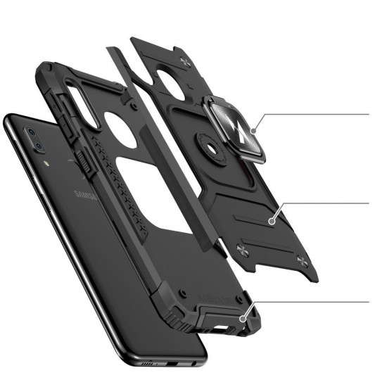 Θήκη Σιλικόνης Wozinsky Ring Armor Case Kickstand Tough Rugged Cover for Samsung Galaxy A12 / Galaxy M12 black