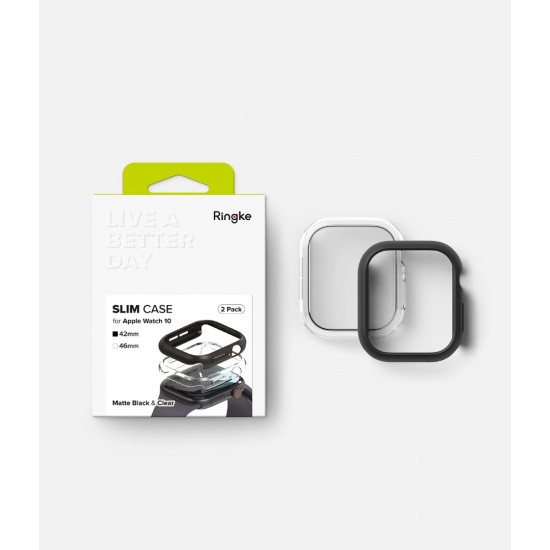 Θήκη polycarbonate Ringke Case For Apple Watch 10 (46mm) Slim 1+1 Clear(1P) + Matte Black(1P) (S941002RS)