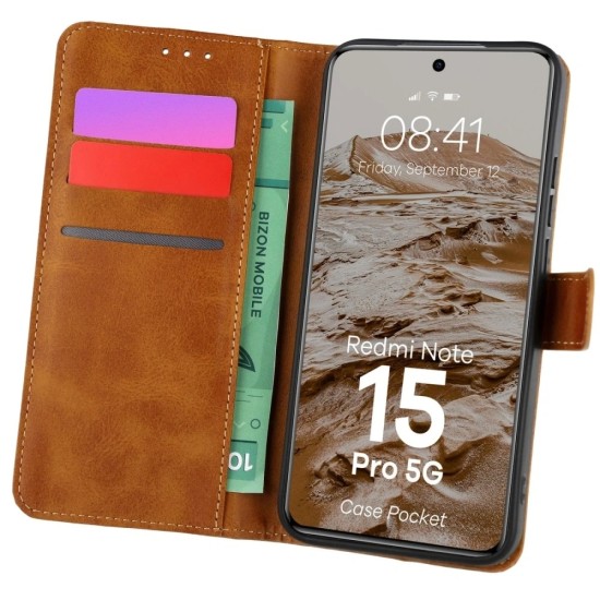 Θήκη Βιβλίο Bizon Case Pocket Xiaomi Redmi Note 15 Pro 5G brown Θήκη Βιβλίο Bizon Case Pocket Xiaomi Redmi Note 15 Pro 5G brown