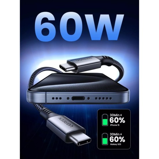 Καλώδιο Ugreen Type C to Type C Cable US567 60W 1M 3A Black Καλώδιο Ugreen Type C to Type C Cable US567 60W 1M 3A Black
