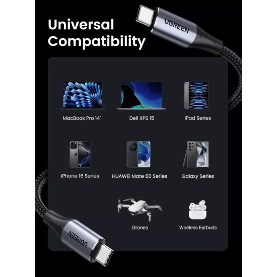 Καλώδιο UGREEN USB-C 3.2 Gen 2 240W PD 4K Video Display 10Gbps 1m Black
