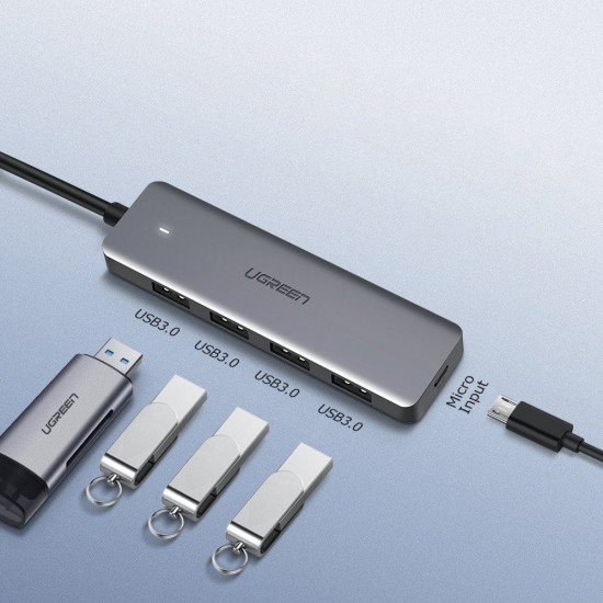 Ugreen USB C - 4x USB 3.2 Gen 1 HUB with micro USB power port gray (CM219 70336)