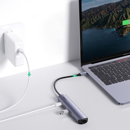 Ugreen USB-C Hub  CM418 (10919)  2 x USB-A 3.0 - 1 x USB-C - 1 x HDMI - 1 x RJ45 Grey