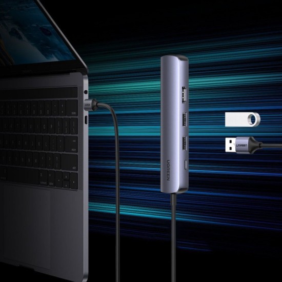 Ugreen USB-C Hub  CM418 (10919)  2 x USB-A 3.0 - 1 x USB-C - 1 x HDMI - 1 x RJ45 Grey