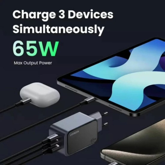 Φορτιστής Wall Charger UGREEN X553 Nexode Pro 65W 3A 1 x USB-A - 2 x USB-C Grey