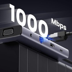 USB-C Hub UGREEN CM498 (15601) 3 x USB-A 3.0 - 1 x USB-C - 1 x HDMI - 1 x VGA - 1 x Jack 3.5mm - 1 x RJ45 - 1 x SD - 1 x microSD Grey